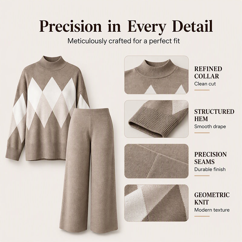 💖Black Friday Mega Deal – 50% off!💖Women's Argyle Knit Sweater & Wide-Leg Pants Set