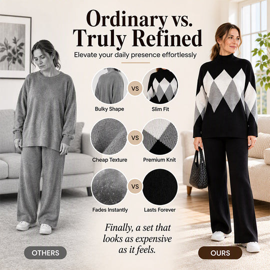 💖Black Friday Mega Deal – 50% off!💖Women's Argyle Knit Sweater & Wide-Leg Pants Set