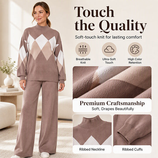 💖Black Friday Mega Deal – 50% off!💖Women's Argyle Knit Sweater & Wide-Leg Pants Set