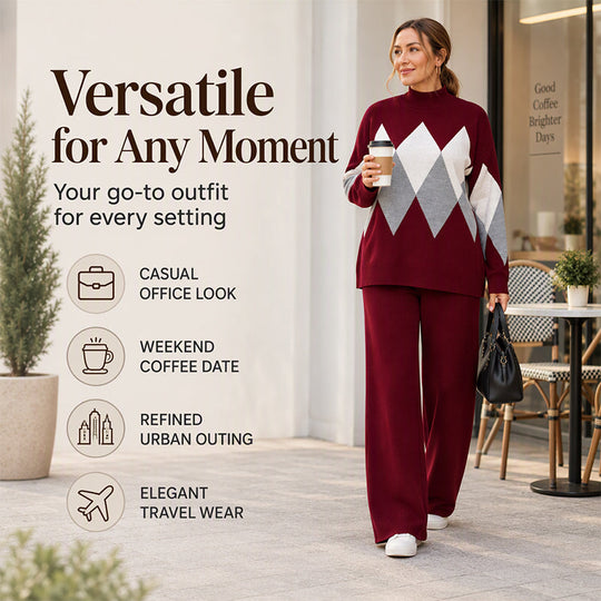 💖Black Friday Mega Deal – 50% off!💖Women's Argyle Knit Sweater & Wide-Leg Pants Set