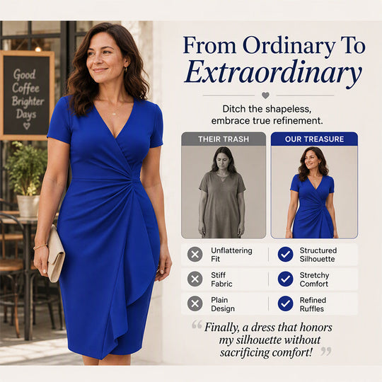 💖Black Friday Mega Deal – 50% off!💖Women's Elegant V-Neck Ruffle Wrap Dress