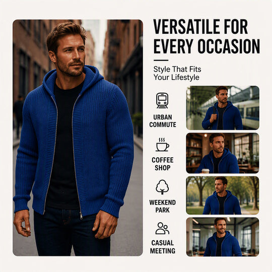 🖤Black Friday Sale:50% OFF🖤Men's Casual Zip-Up Hooded Knit Sweater
