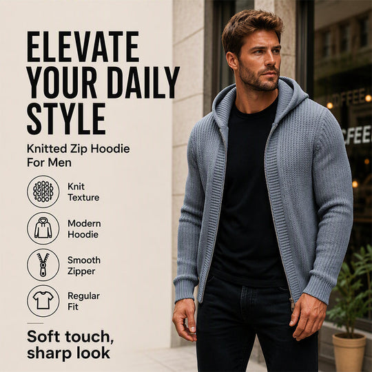 🖤Black Friday Sale:50% OFF🖤Men's Casual Zip-Up Hooded Knit Sweater