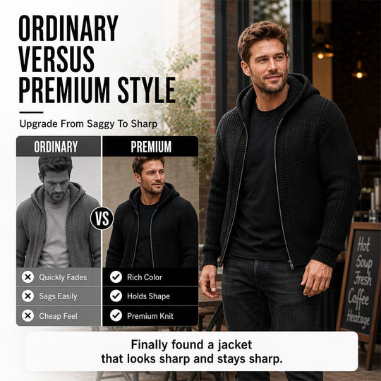🖤Black Friday Sale:50% OFF🖤Men's Casual Zip-Up Hooded Knit Sweater