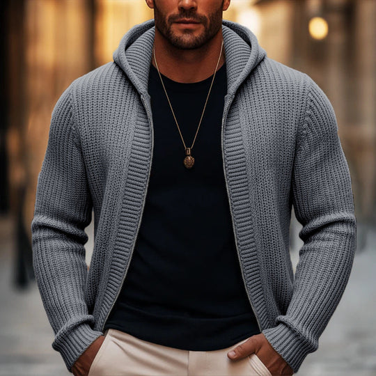 🖤Black Friday Sale:50% OFF🖤Men's Casual Zip-Up Hooded Knit Sweater