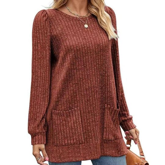 Women's Cozy Mid-Length Ribbed Knit Top