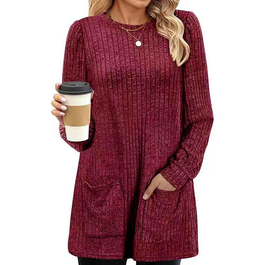Women's Cozy Mid-Length Ribbed Knit Top
