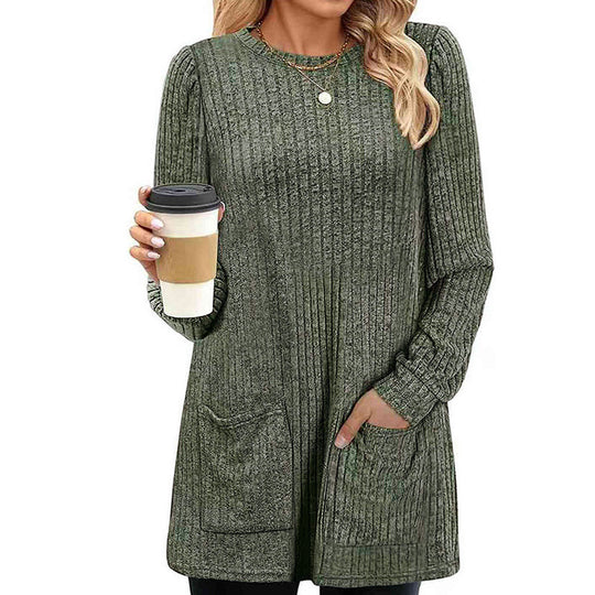Women's Cozy Mid-Length Ribbed Knit Top