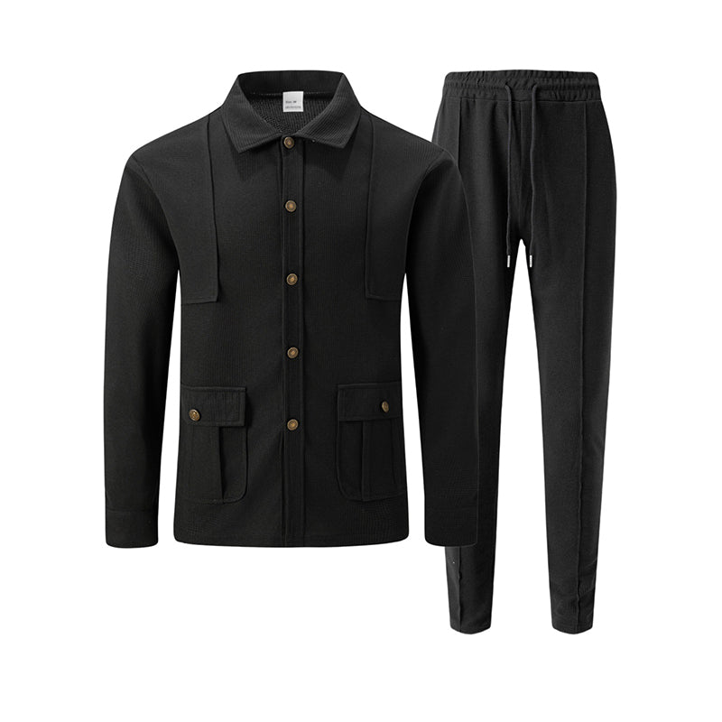 Men's Waffle Knit Cardigan Jacket & Pants Set