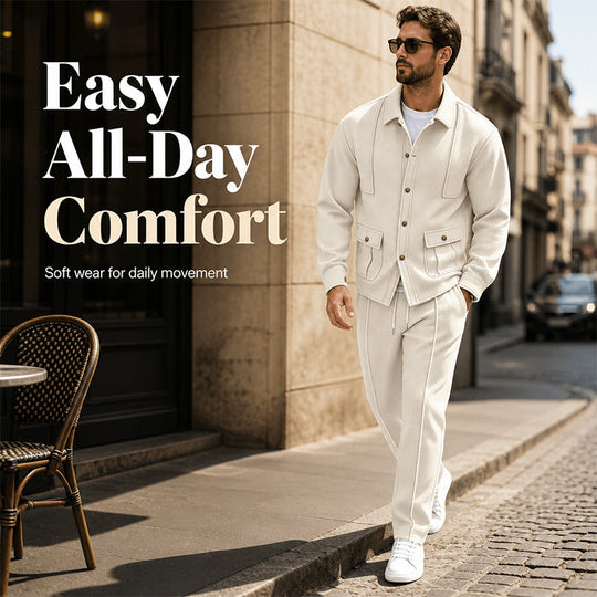 Men's Waffle Knit Cardigan Jacket & Pants Set