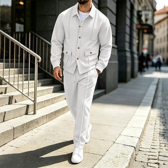 Men's Waffle Knit Cardigan Jacket & Pants Set