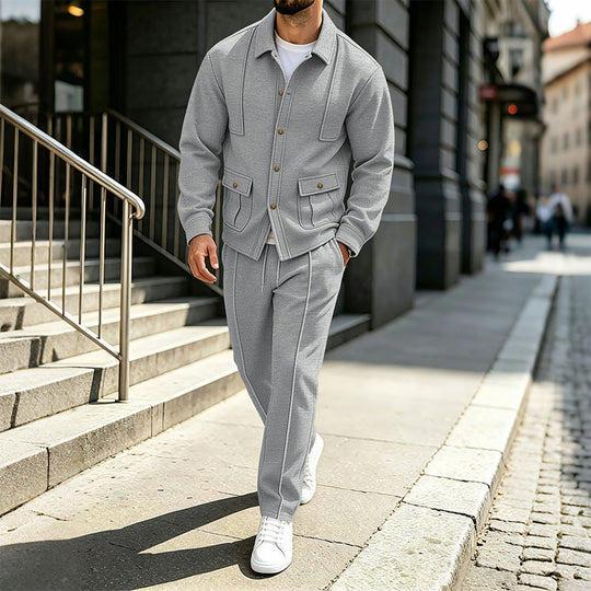 Men's Waffle Knit Cardigan Jacket & Pants Set