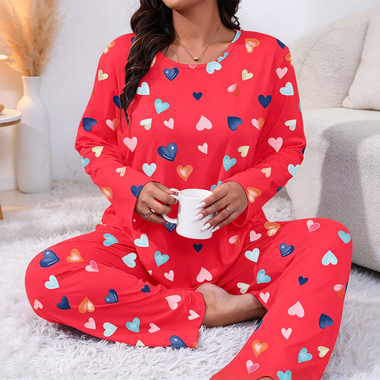 💖Black Friday Mega Deal – 50% off!💖Women's Heart Print Long Sleeve Pajama Set