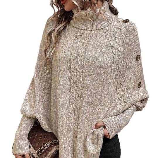 Women's Elegant High-Neck Asymmetrical Hem Cape Sweater