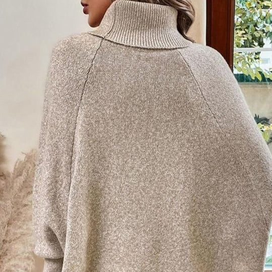 Women's Elegant High-Neck Asymmetrical Hem Cape Sweater