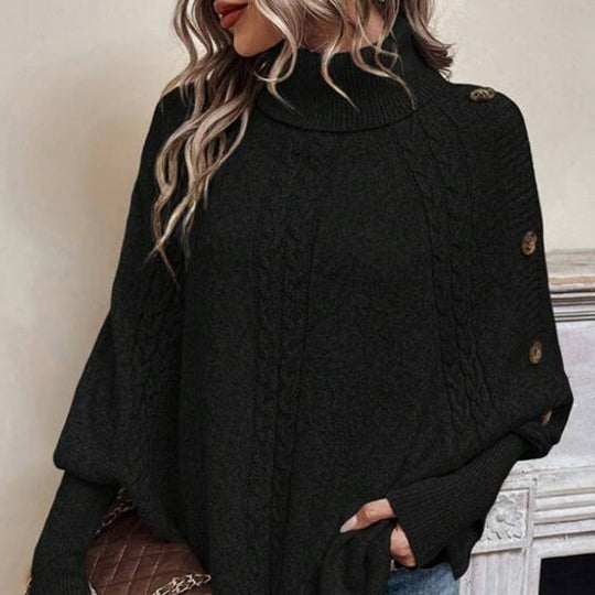 Women's Elegant High-Neck Asymmetrical Hem Cape Sweater
