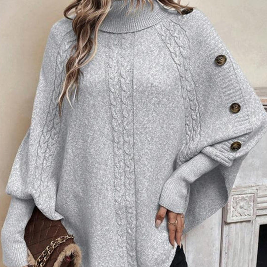 Women's Elegant High-Neck Asymmetrical Hem Cape Sweater