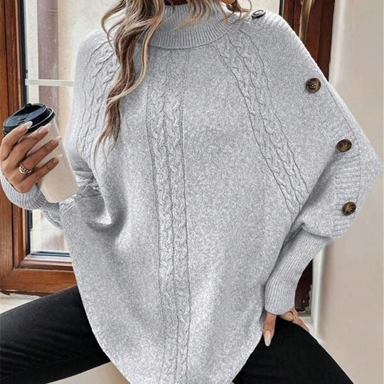 Women's Elegant High-Neck Asymmetrical Hem Cape Sweater