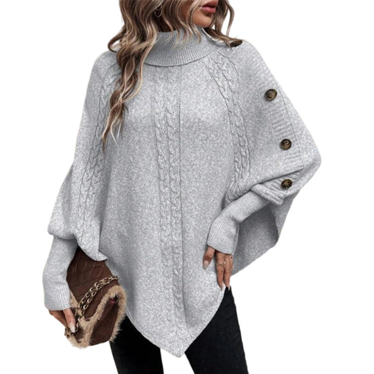 Women's Elegant High-Neck Asymmetrical Hem Cape Sweater