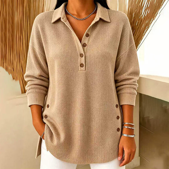 💖Black Friday Mega Deal – 50% off!💖 Women's Waffle Knit Long Sleeve Top ☁️