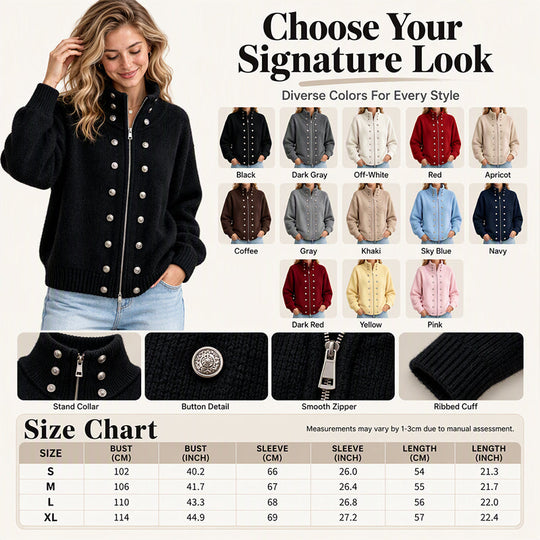 Women's Stand Collar Double-Breasted Knit Cardigan