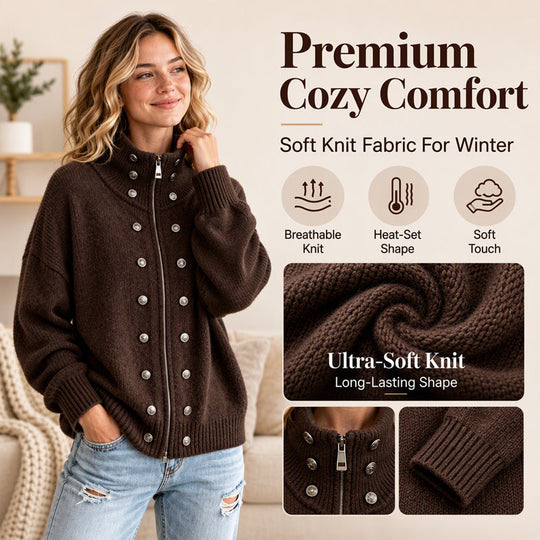 Women's Stand Collar Double-Breasted Knit Cardigan