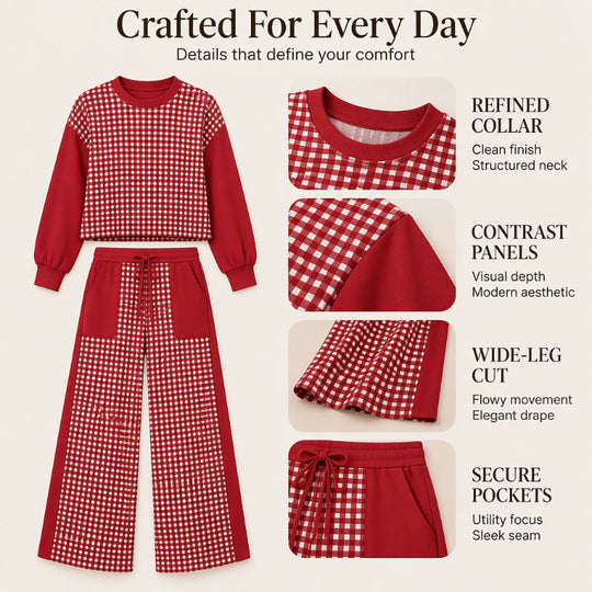 💖Black Friday Mega Deal – 50% off!💖✨Women's Gingham Long Sleeve Top & Wide-Leg Pants Set