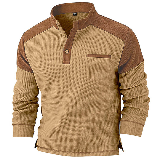 Men's Waffle Knit Stand Collar Sweatshirt