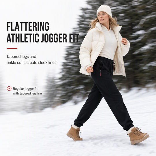 Women's Fleece Lined Winter Jogger Pants with Zipper Pockets