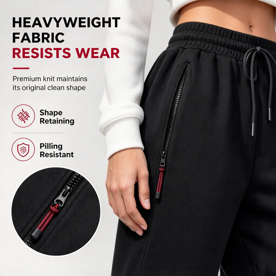 Women's Fleece Lined Winter Jogger Pants with Zipper Pockets