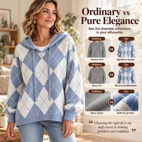 💖Black Friday Mega Deal – 50% off!💖Women's Casual Argyle Hooded Sweater