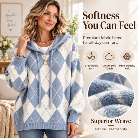 💖Black Friday Mega Deal – 50% off!💖Women's Casual Argyle Hooded Sweater