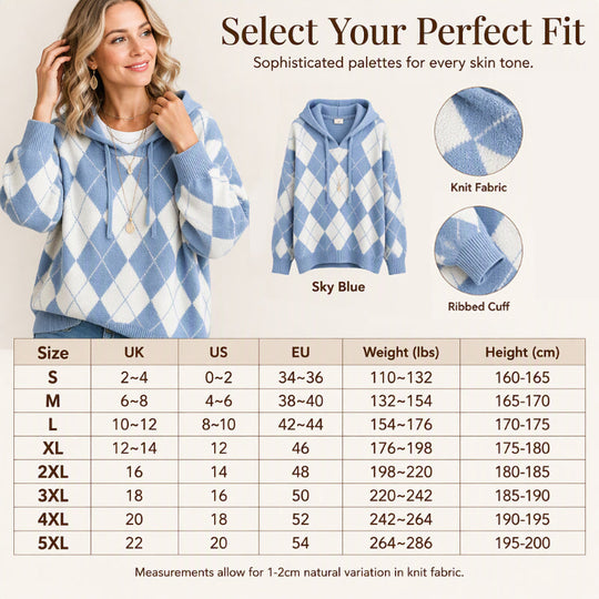 💖Black Friday Mega Deal – 50% off!💖Women's Casual Argyle Hooded Sweater