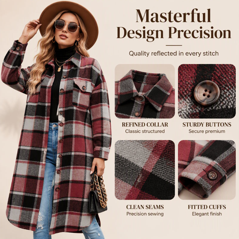 💖Black Friday Mega Deal – 50% off!💖Women's Casual Plaid Side Slit Long Shacket