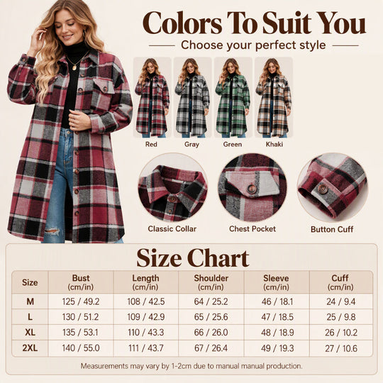 💖Black Friday Mega Deal – 50% off!💖Women's Casual Plaid Side Slit Long Shacket
