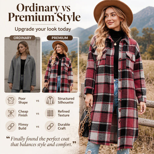 💖Black Friday Mega Deal – 50% off!💖Women's Casual Plaid Side Slit Long Shacket
