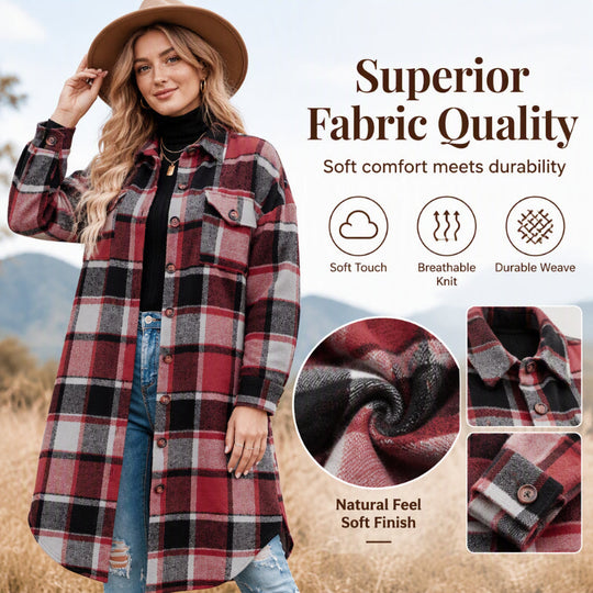 💖Black Friday Mega Deal – 50% off!💖Women's Casual Plaid Side Slit Long Shacket