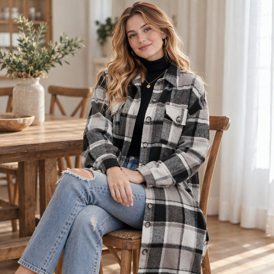 💖Black Friday Mega Deal – 50% off!💖Women's Casual Plaid Side Slit Long Shacket