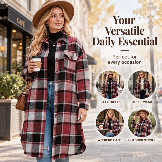 💖Black Friday Mega Deal – 50% off!💖Women's Casual Plaid Side Slit Long Shacket