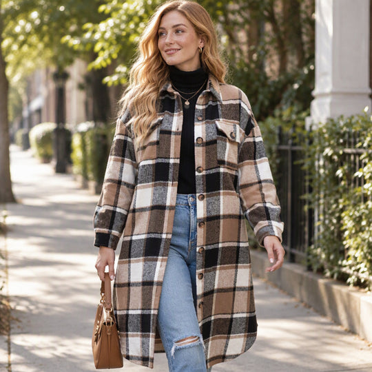 💖Black Friday Mega Deal – 50% off!💖Women's Casual Plaid Side Slit Long Shacket