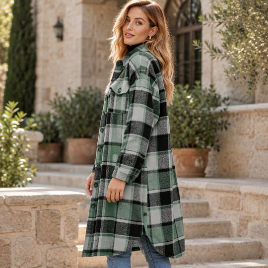 💖Black Friday Mega Deal – 50% off!💖Women's Casual Plaid Side Slit Long Shacket
