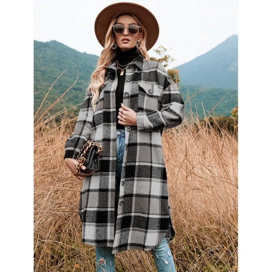 💖Black Friday Mega Deal – 50% off!💖Women's Casual Plaid Side Slit Long Shacket