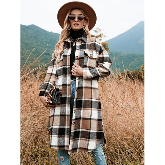 💖Black Friday Mega Deal – 50% off!💖Women's Casual Plaid Side Slit Long Shacket