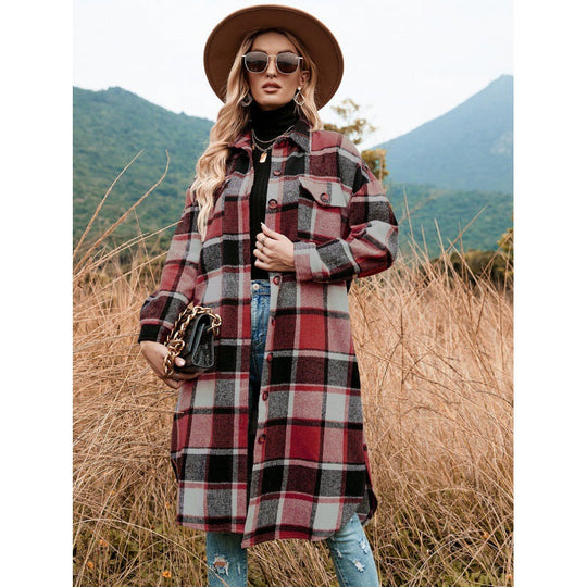 💖Black Friday Mega Deal – 50% off!💖Women's Casual Plaid Side Slit Long Shacket