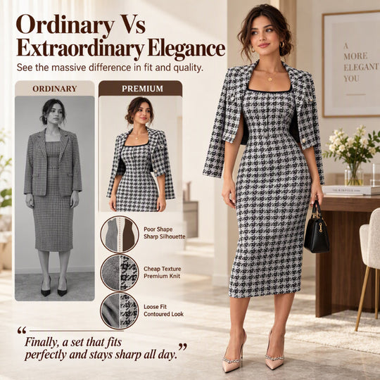 🎀 Elegant Cropped Jacket & Slim Dress Set – Feminine Fit & Versatile Styling