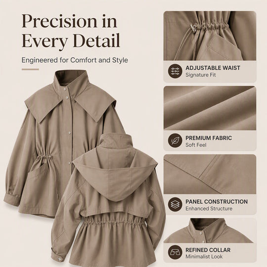 💖Black Friday Mega Deal – 50% off!💖✨ Women's Chic Drawstring Waist Hooded Jacket – Flattering Drawstring Waist, Cozy Hood & Relaxed Fit – Perfect for Fall, Casual Days & Everyday Style