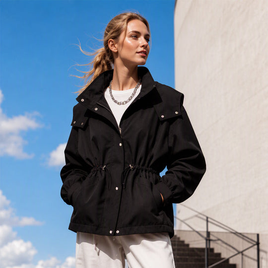 💖Black Friday Mega Deal – 50% off!💖✨ Women's Chic Drawstring Waist Hooded Jacket – Flattering Drawstring Waist, Cozy Hood & Relaxed Fit – Perfect for Fall, Casual Days & Everyday Style