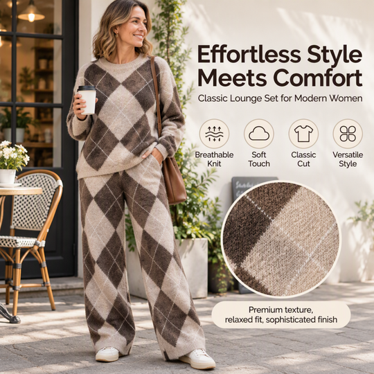 💖Black Friday Mega Deal – 50% off!💖Women's Argyle Knit Sweater & Wide-Leg Pants Set