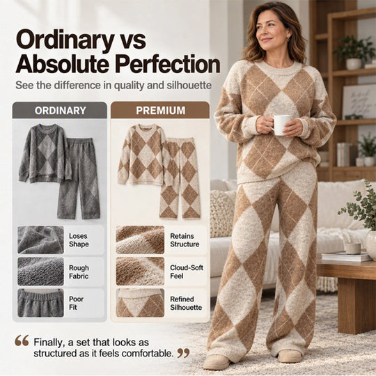💖Black Friday Mega Deal – 50% off!💖Women's Argyle Knit Sweater & Wide-Leg Pants Set