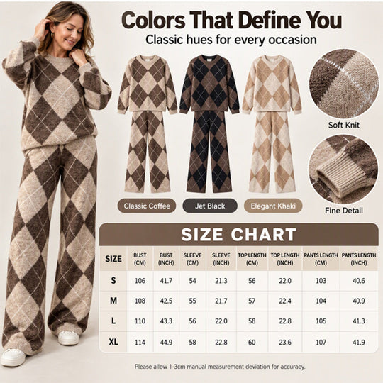 💖Black Friday Mega Deal – 50% off!💖Women's Argyle Knit Sweater & Wide-Leg Pants Set